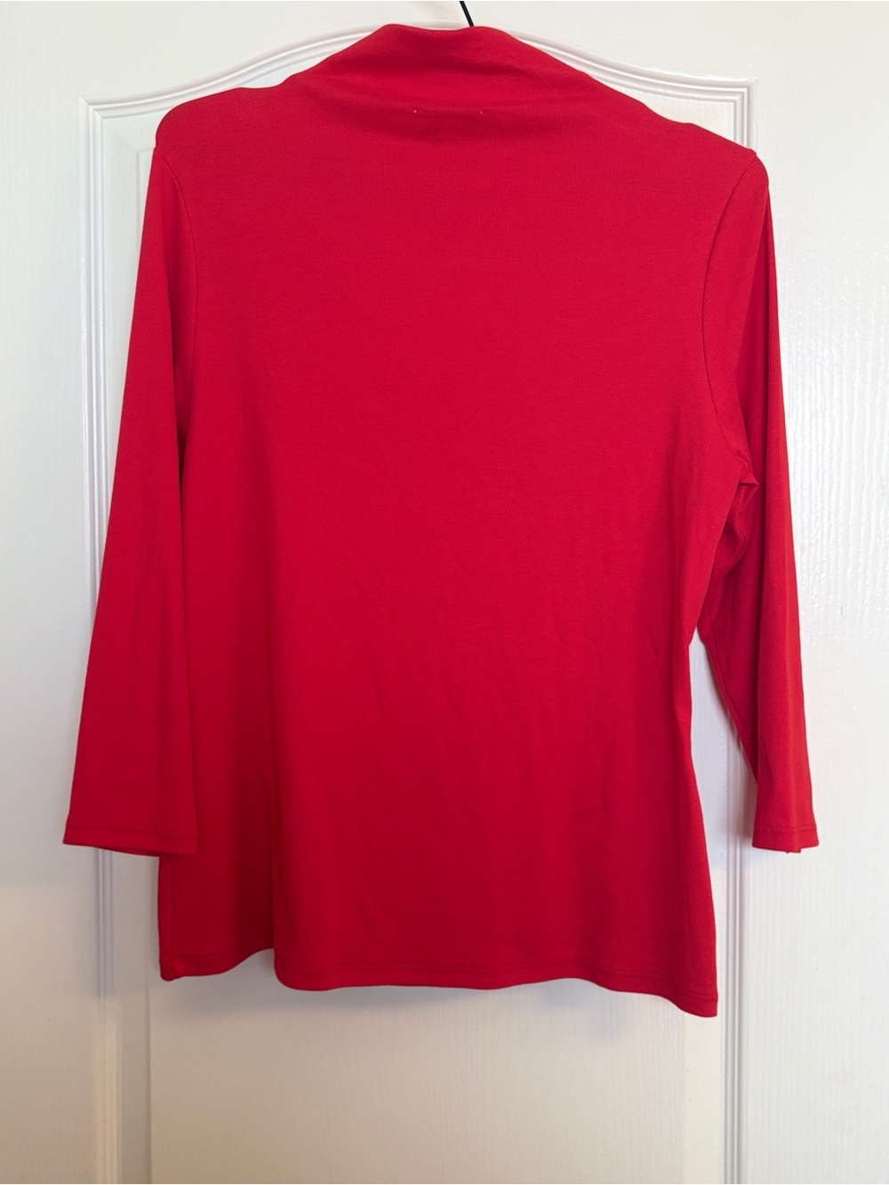 Nordstrom Red Ribbed Mock Neck Top 3/4 Sleeve Pima Cotton Large with Flaws - Picture 5 of 8
